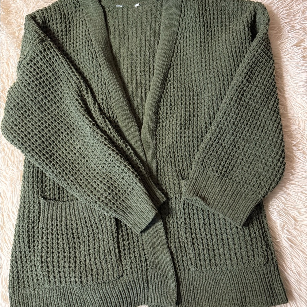 Olive Green Knit Cardigan Sweater